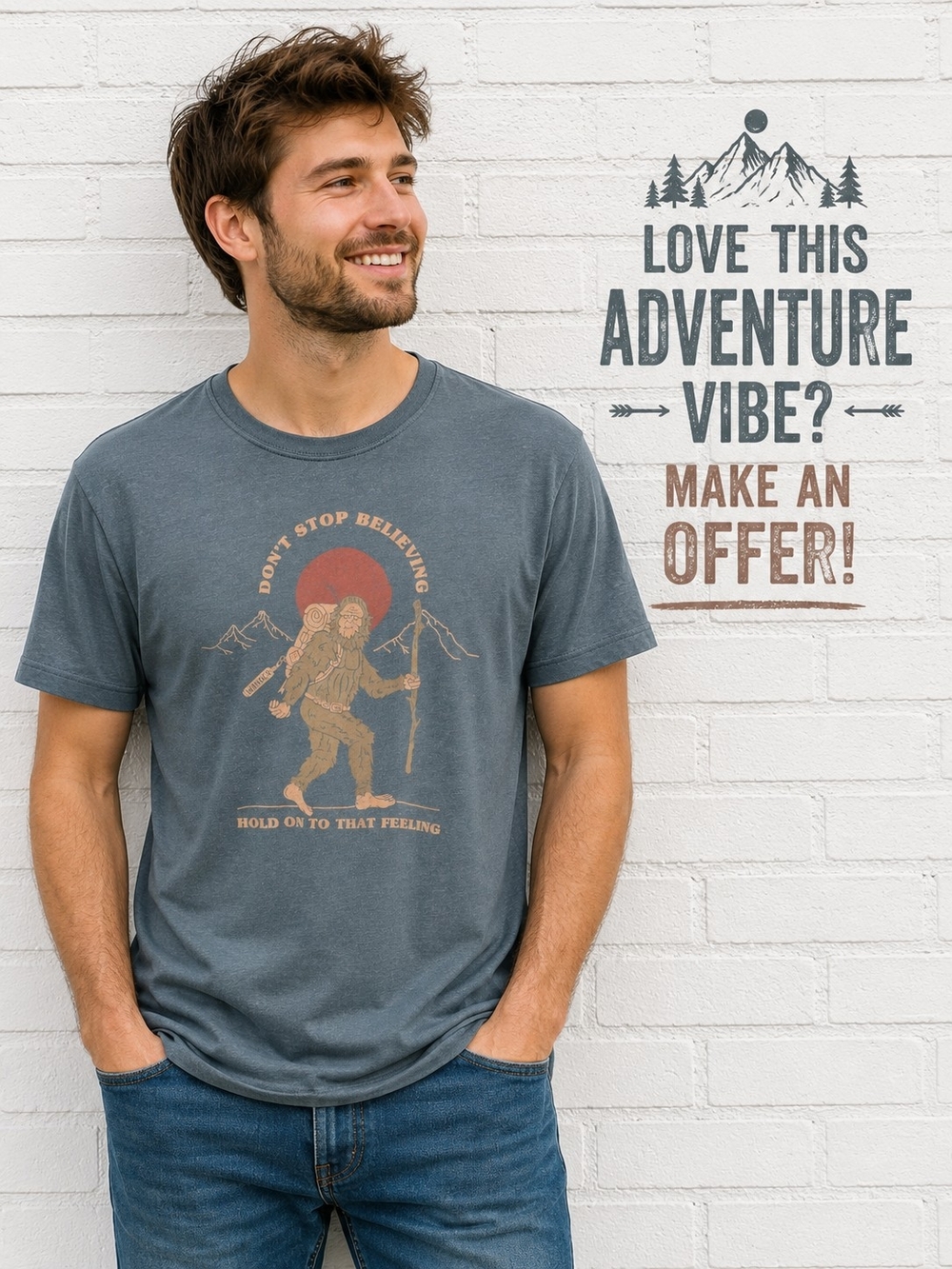 Wanderer Bigfoot Graphic Tee Don't Stop Believing Sasquatch T-Shirt L